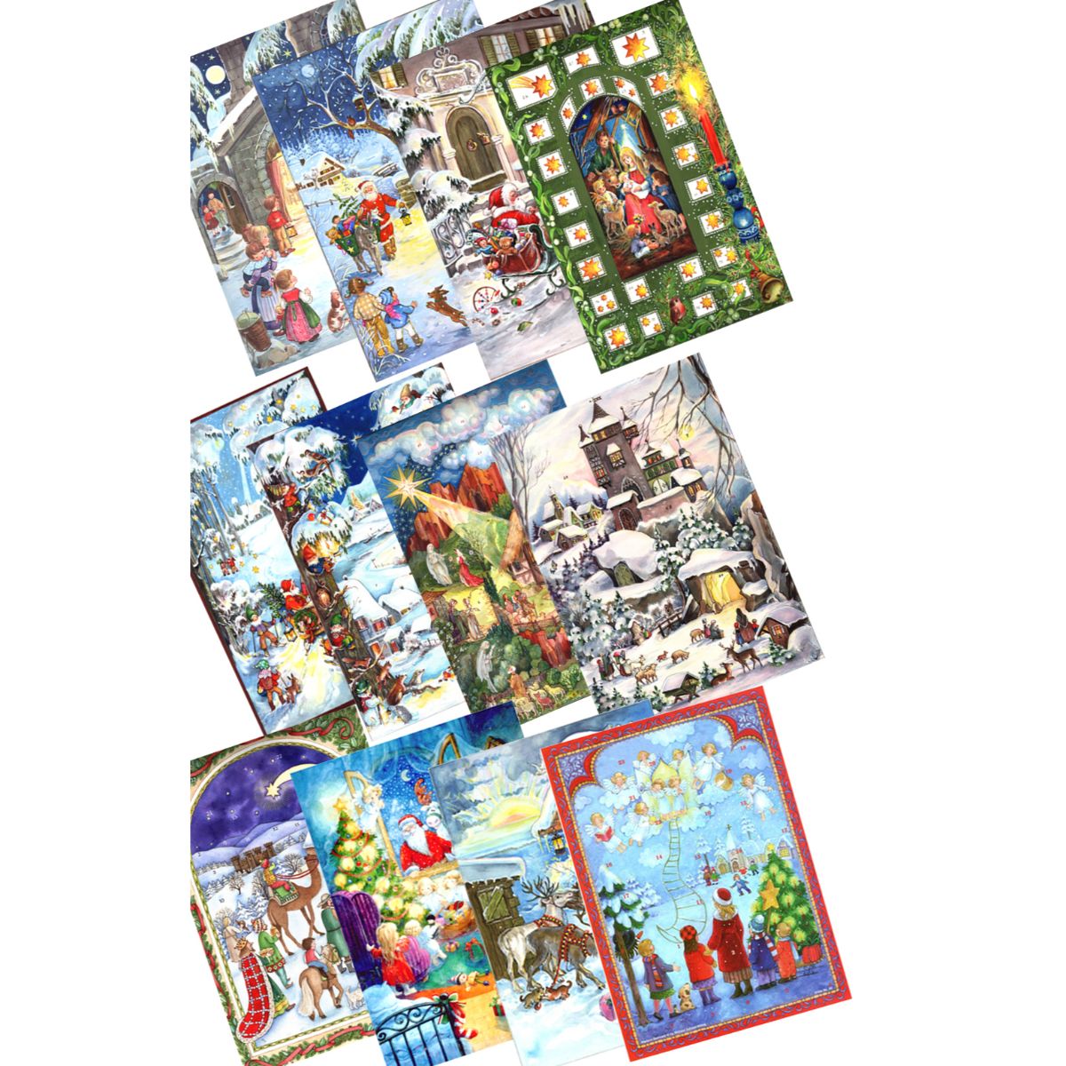 Set of 12 12" Blue, Green, and White Small Assorted Decorative Advent Calendars