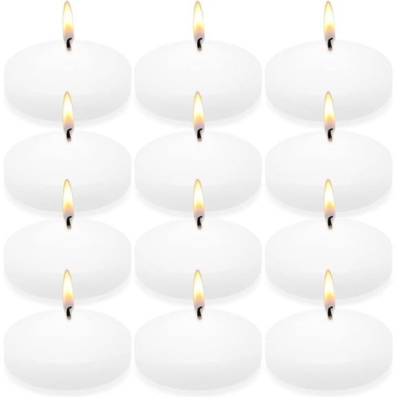 Set of 12 3 Inch White Floating Candles Large Unscented Dripless Water Wax Pool Candles for Vases, Centerpieces at Wedding, Party, Holiday- 10 Hour