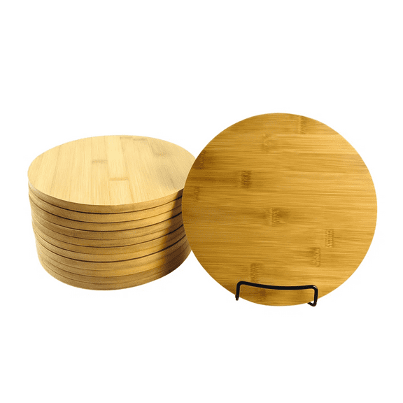 (Set of 12) 9" Round Bulk Plain Bamboo Serving, Cutting Board, Placemat for Customized, Personalized Engraving Purpose