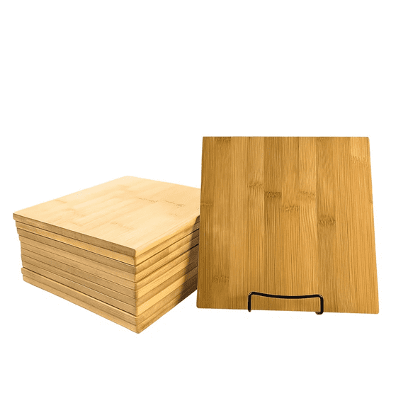 (Set of 12) 9" Square Bulk Plain Bamboo Serving, Cutting Board, Placemat for Customized, Personalized Engraving Purpose