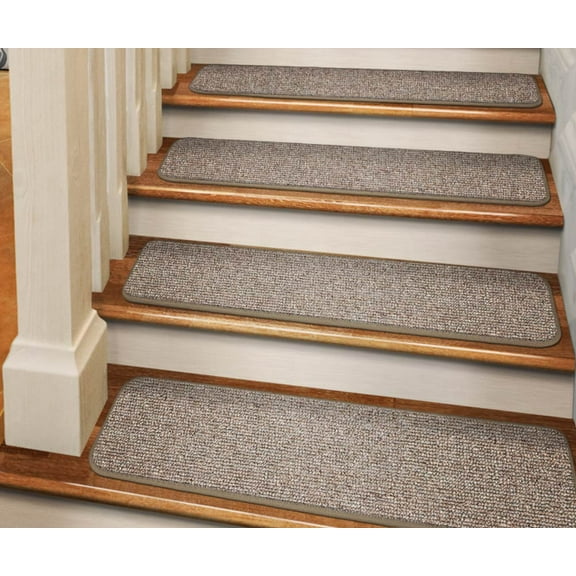 Set of 12 Adhesive Carpet Stair Treads - Pebble Beige - 8 In. X 27 In. - Several Other Sizes to Choose From