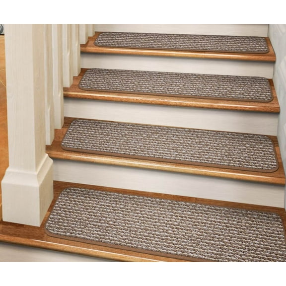 Set of 12 Adhesive Carpet Stair Treads - Praline Brown - 8 In. X 23.5 In. - Several Other Sizes to Choose From