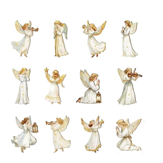 Set of 12 Angel Stickers Vintage Style Angelic Figure Decals for Scrapbooking Card Making Journals Crafts DIY Projects