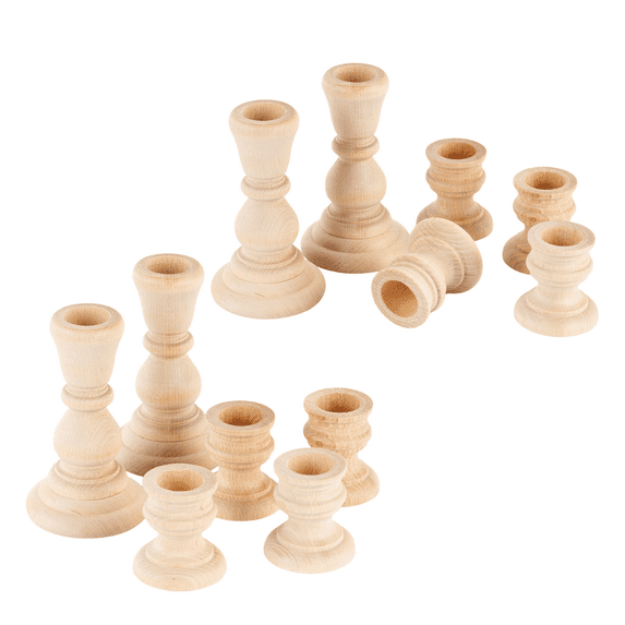 Set of 12 Assorted Unfinished Wooden Candle Sticks - For DIY Everyday Decor