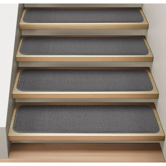 Set of 12 Attachable Indoor Carpet Stair Treads - Gray - 8 In. X 30 In. - Several Other Sizes to Choose From