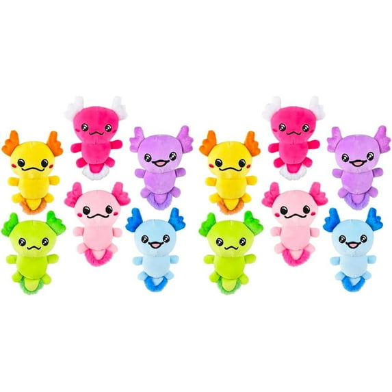 Set of 12 Axolotl Cute Skinny 5" Plush Stuffed Animals - Adorable Soft and Cuddly Mini Animal Plushie Plushy 1 Dozen
