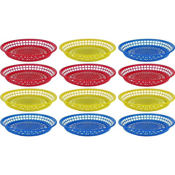 Set of 12 BBQ Baskets in Assorted Colors - Measures 9.5" Wide X 1.5" Tall - Great for Parties and Barbeques!