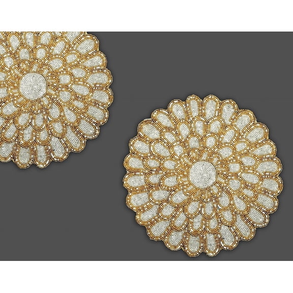 Set of 12 Beads placemats, Handmade flower Petals Table mats, Designer charger plate 13X13 Inch