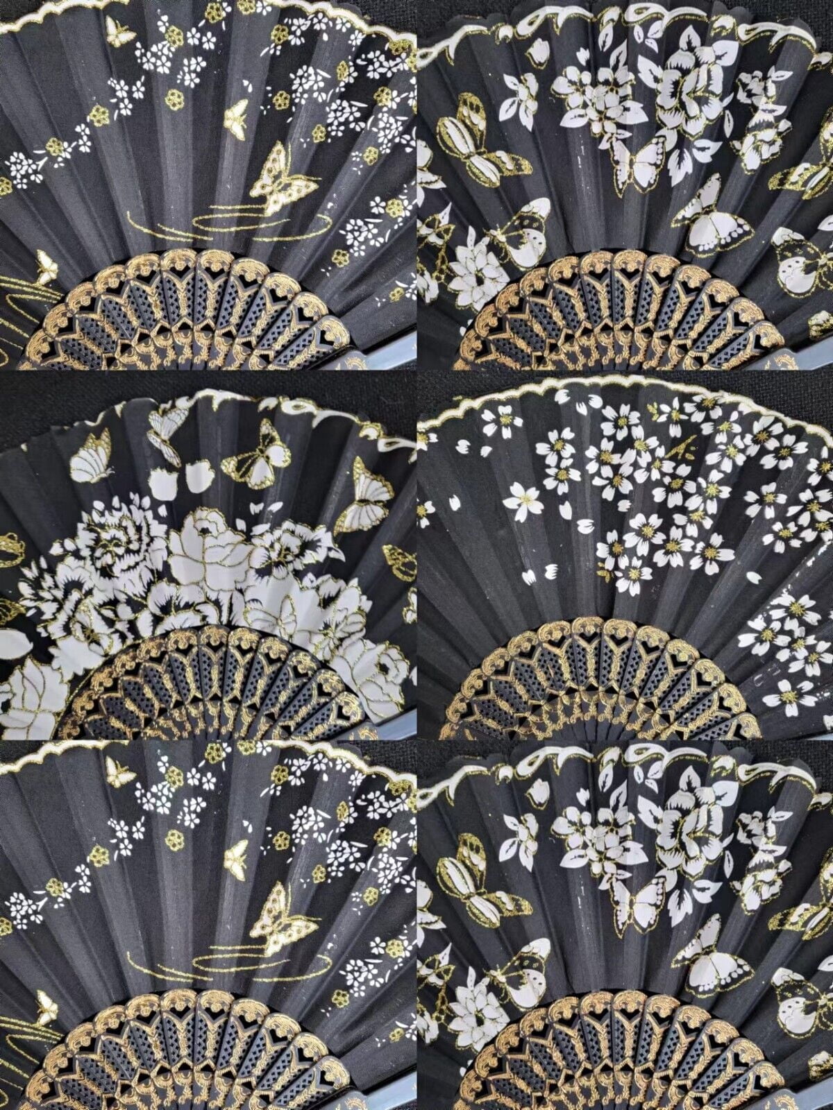 Set of 12 Black & Gold Hand Held Folding Fans w/Gift Bags for Party Favors, Party Decor