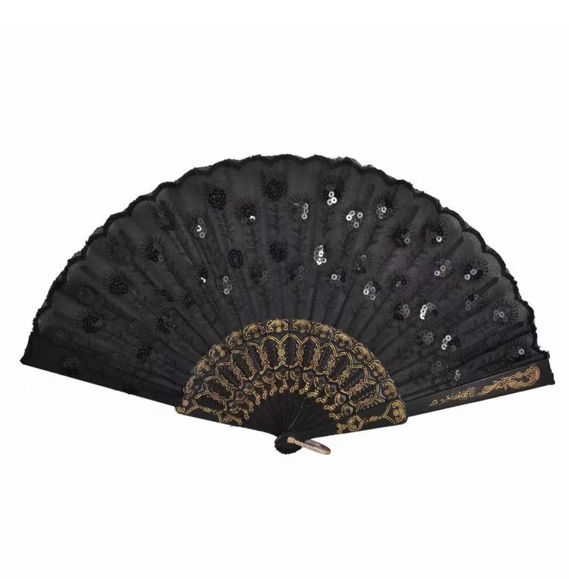 Set of 12 Black Hand Held Folding Fans w/Gift Bags for Party Favors, Party Decor, Church, Baptism, First Communion, Religious Gift, Table Setting