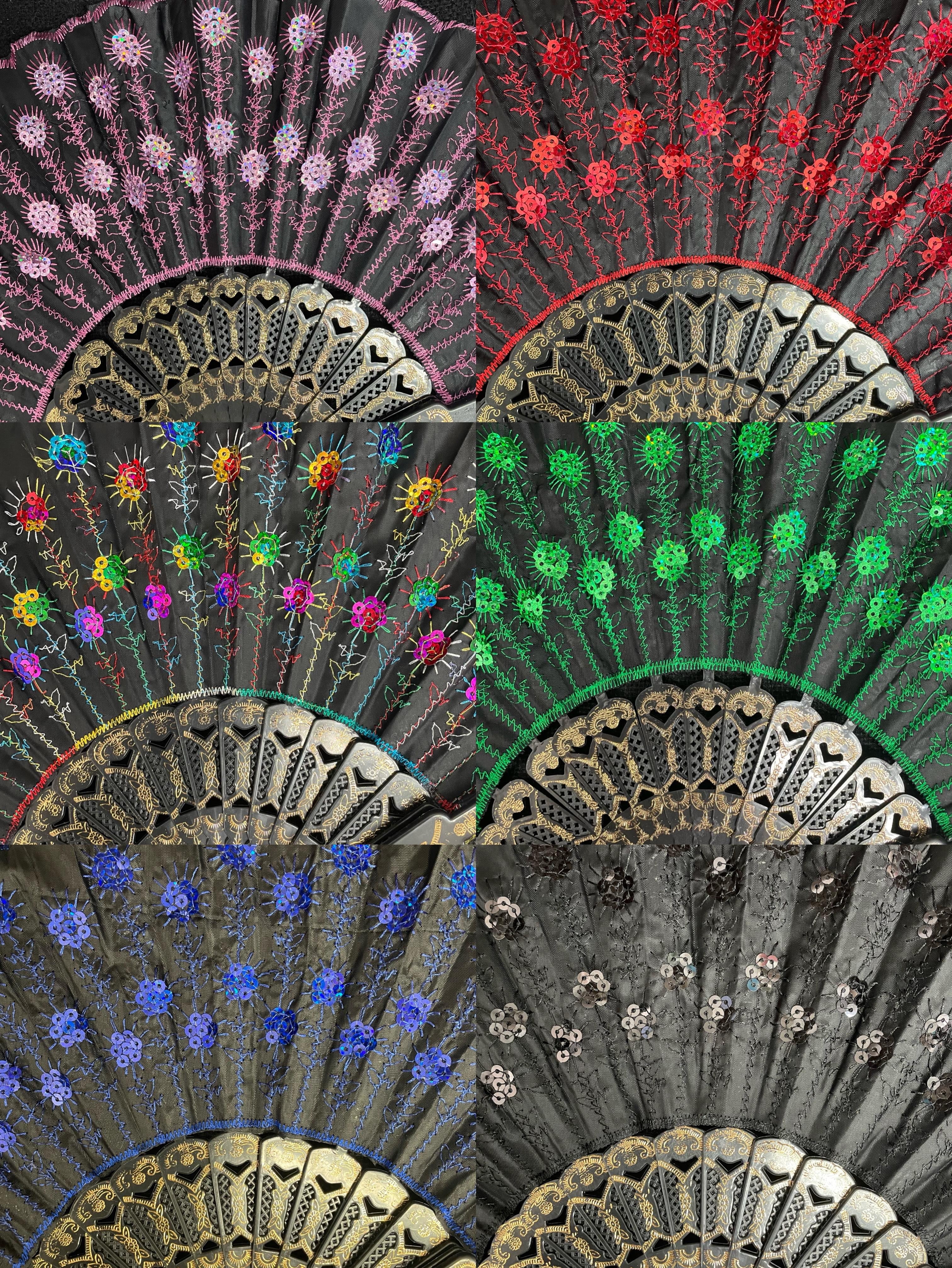 Set of 12 Black Hand Held Folding Fans w/Gift Bags for Party Favors, Party Decor