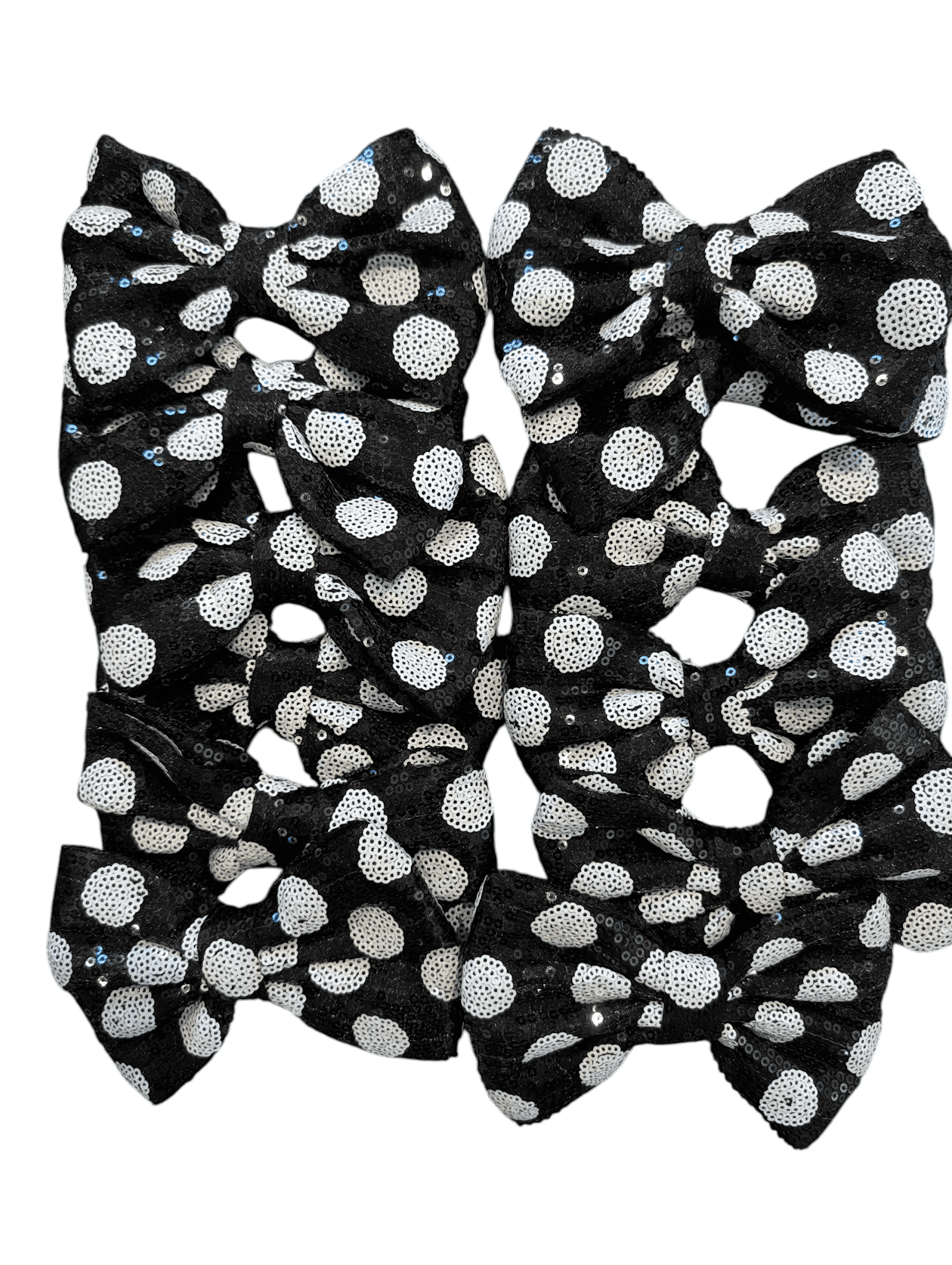 Set of 12 Black Polka Dot Sequin Bows 5 Inches Large Glitter Bows Wholesale Bows, DIY Fabric Hair Bows - No Clips