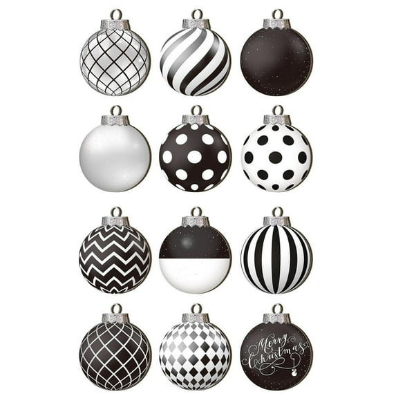 Set of 12 Black and White Christmas Ornaments Elegant Shatterproof Baubles for Holiday Tree Decoration