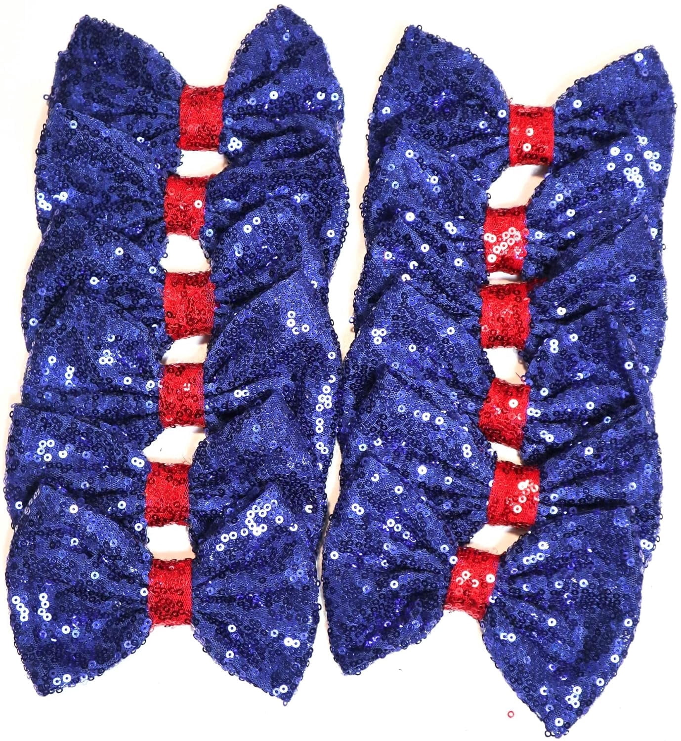 Set of 12 Blue Red Sequin Bows 5 Inches Large Glitter Bows Wholesale Bows, DIY Fabric Hair Bows - No Clips