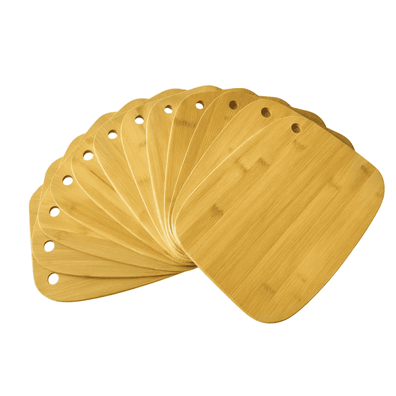 Set of 12, Bulk Bamboo Cutting Boards with Hole, 11x9", Rounded Edge, Blank Wood for Engraving