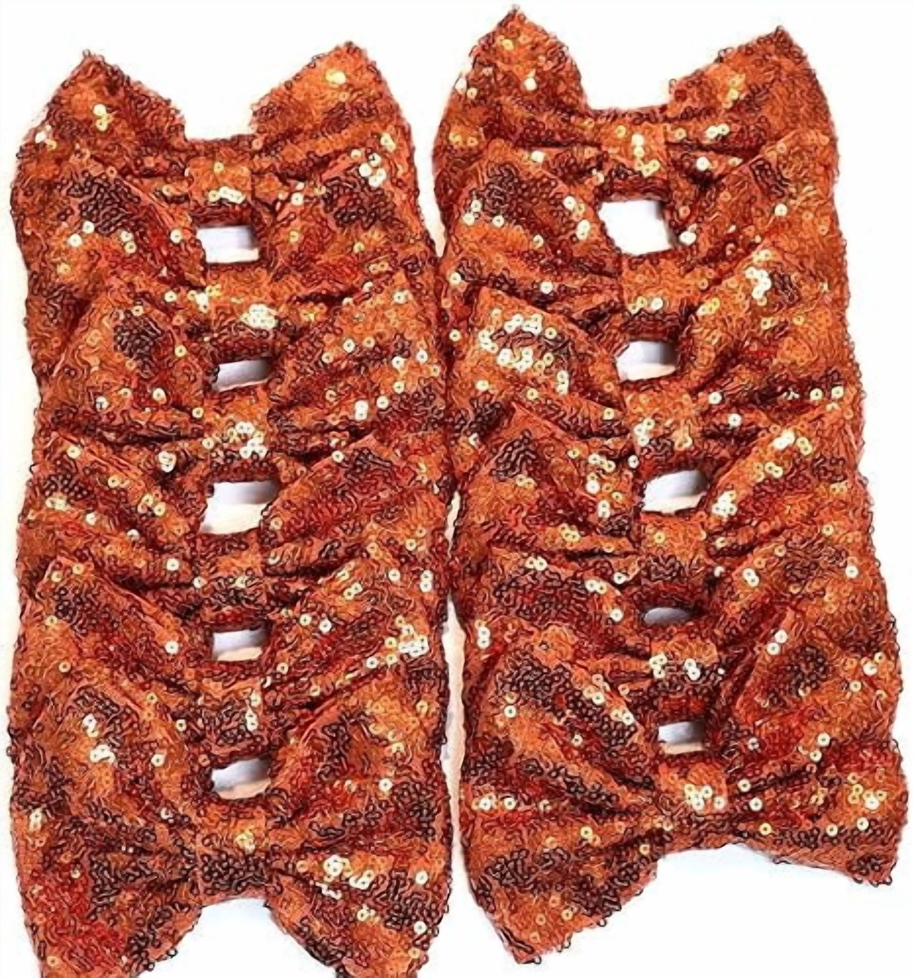 Set of 12 Burnt Orange Sequin Bows 5 Inches Large Glitter Bows Wholesale Bows, DIY Fabric Hair Bows - No Clips