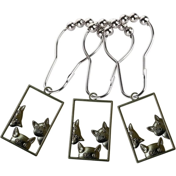 Set of 12 Cat Shower Curtain Hooks Rings, Cat Lovers Decoration, Halloween Party Haunted House Supplies, Stainless Steel Rustproof (Black-Cat)