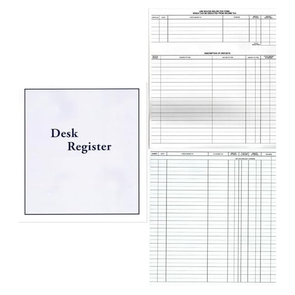 Set of 12 Check Desk Registers, Size 8 1/2" x 9 1/4", Executive Business Deskbook Large Format Check Transaction Registers