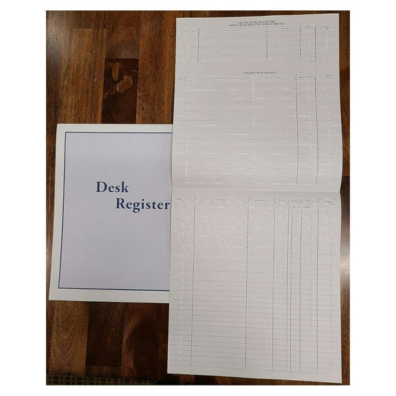 Set of 12 Check Desk Registers, Size 8 1/2" x 9 1/4", Executive Business Deskbook Large Format Check Transaction Registers