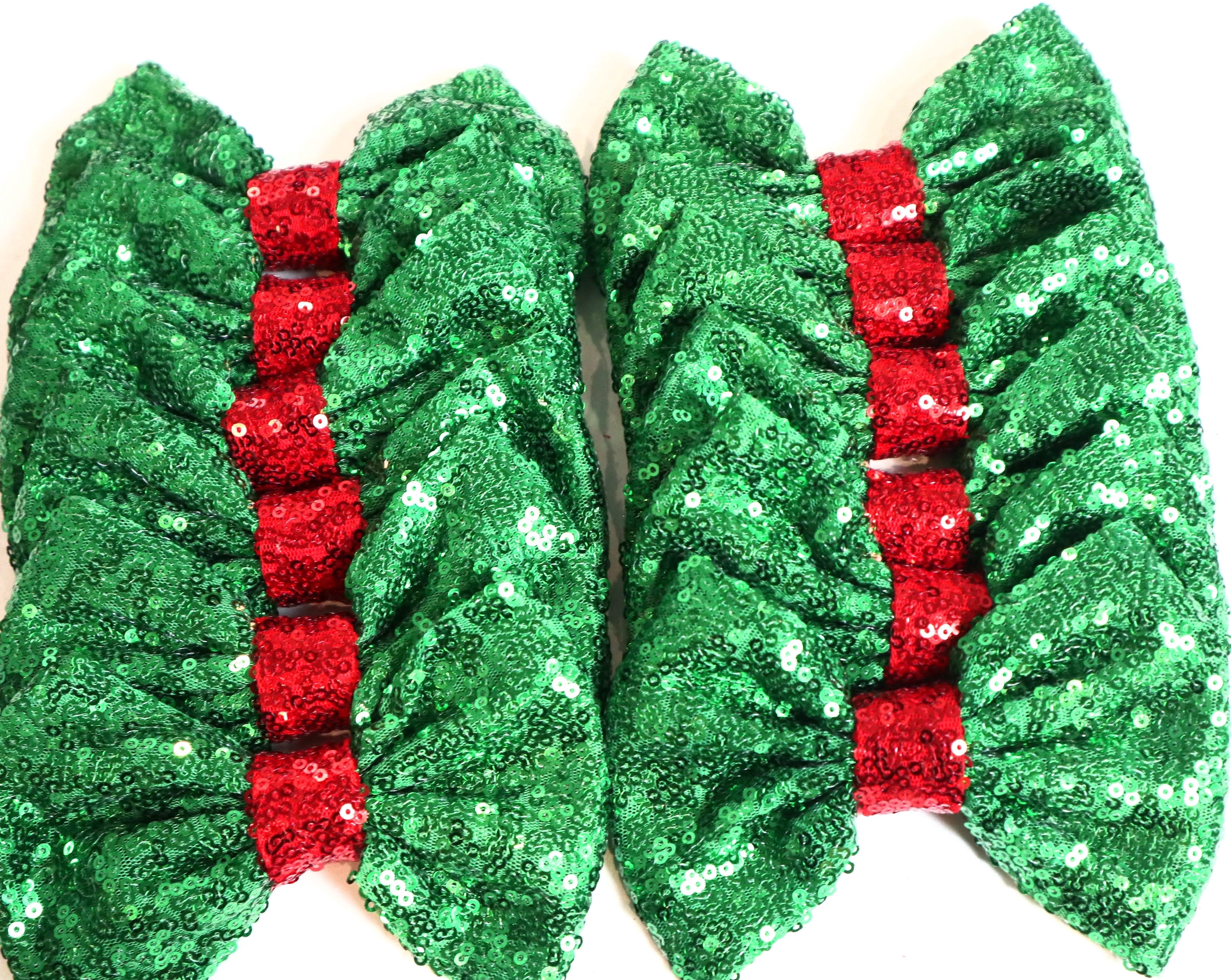 Set of 12 Christmas Green Sequin Bows 5 Inches Large Glitter Bows Wholesale Bows, DIY Fabric Hair Bows - No Clips