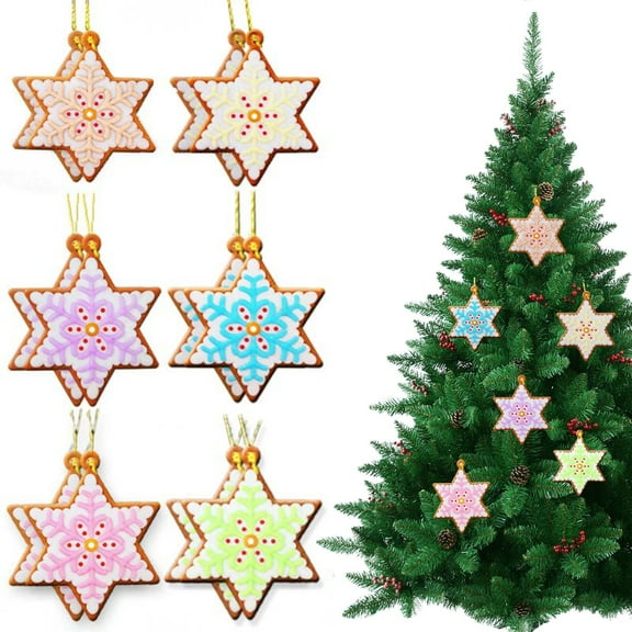 Set of 12 Christmas Snowflake Ornaments, Colorful Gingerbread Star Hanging Decor for Xmas Tree - 3 Inch Multicolor PVC Decorations Multicolor