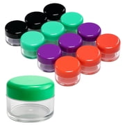 Set of 12 Clear Plastic Jars With Colored Lids Size 25 Mil