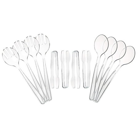 Set of 12 - Clear Plastic Serving Utensils (4) 10"Spoons, (4) 10” Forks, &  (4) 6-1/2” Tongs