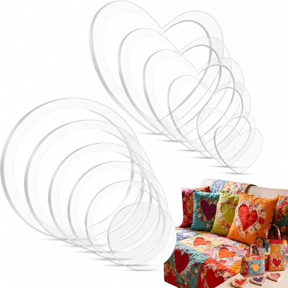 Set of 12 Clear Quilting Acrylic Template, 1/2/3/4/5/6 Inch Circle & Heart Shape Sewing Rulers Set for Patchwork DIY Crafts(xxw)