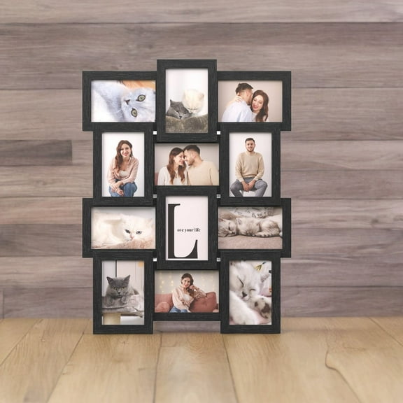 Set of 12 Collage Picture Frames, 4x6, Ink Black, Wall Decor for Family Photos, Hanging Display, Assembly Required.