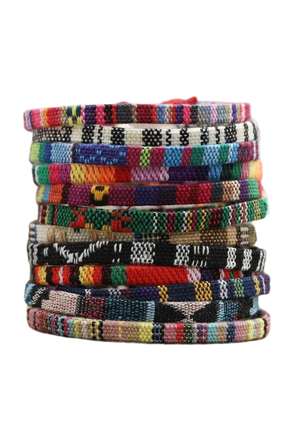 Set of 12 Comfortable Cotton Linen Wristband Handmade String Rope Jewelry Woven Bracelets with Adjustable Size