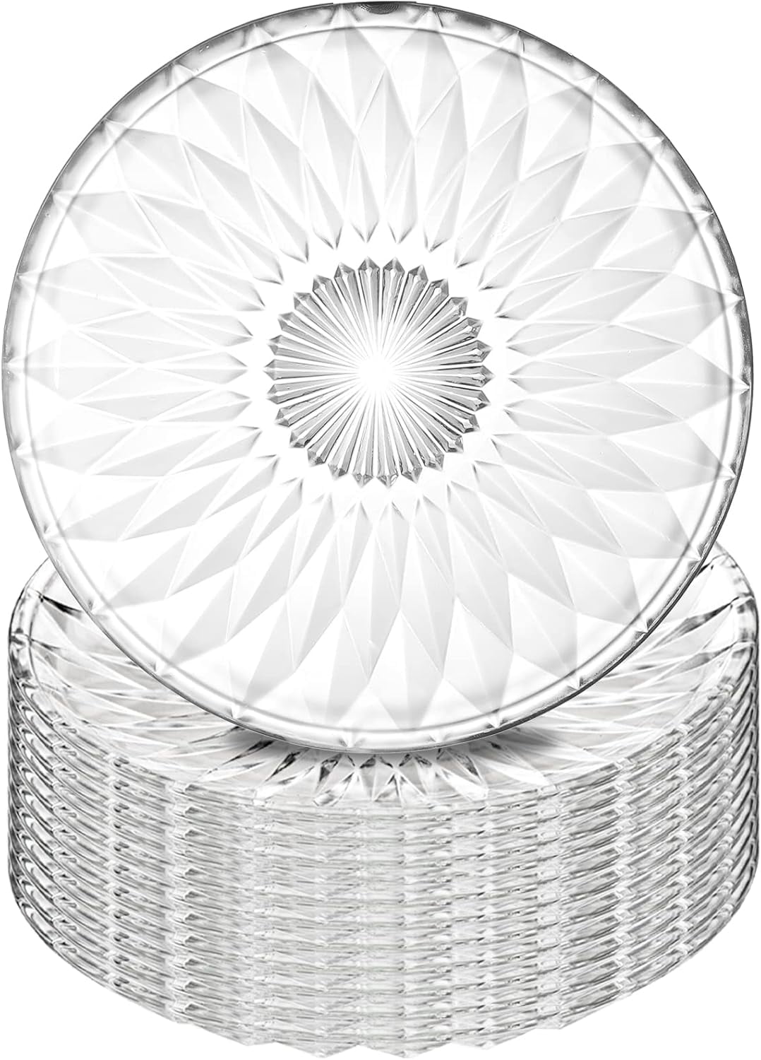 Set of 12 Crystal Glass Salad Plate, 8 Inch Round Clear Dessert Plates Restaurant Serving Party Plates for Fruits, Snacks