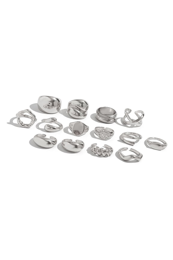Set of 12 Delicate Pearls Accented Hollow Design Stackable Rings for Fashionable Women