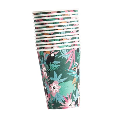 Set of 12 Disposable Paper Cups Party Supplies with Tropical Rainforest Pattern, Approx. 9