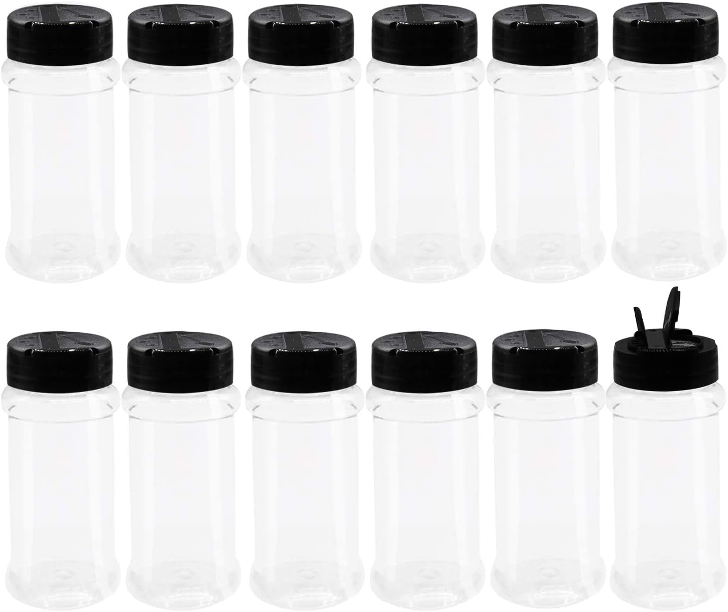 Set of 12, Empty Plastic Spice Jars, 3.3 Fluid Ounces/100ml Spice