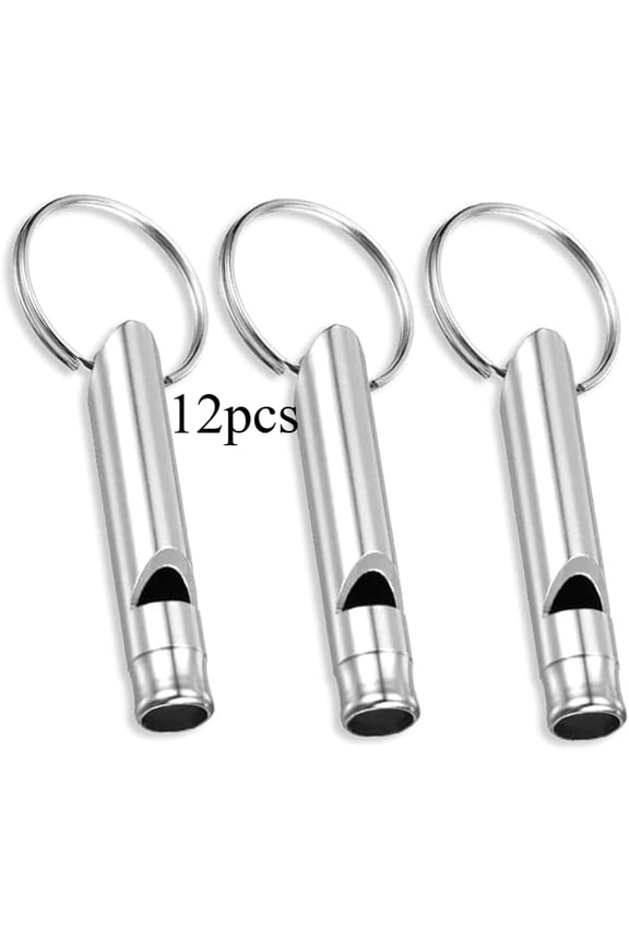 Set of 12 Extra Loud Whistles for Camping Hiking Hunting Outdoors Sports and Emergency Situations, Sturdy but Light Aluminium Key Chain Signals