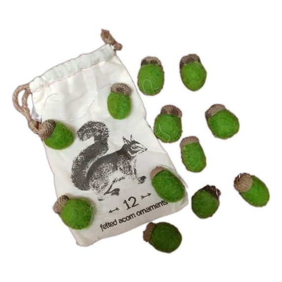Set of 12 FELTED ACORN Ornaments in Drawstring Bag, by Cody Foster