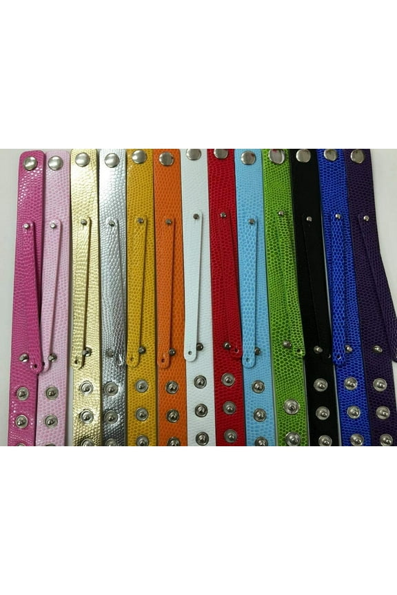 Set of 12 Faux Snake Leather Snap Bracelets for 8mm Slide Letters for Jewelry/Crafting/Making Charm Bracelets//Wristbands/DIY Jewelry