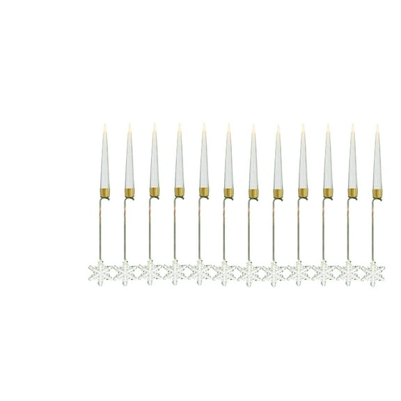 Set of 12 Flameless LED Taper Candles with Crystal Base and Metal Holder for Table Centerpiece or Home Decoration