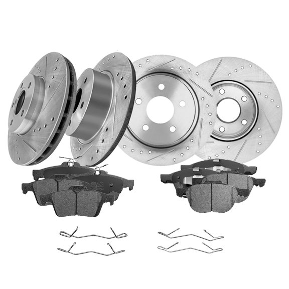 Set of 12 Front 278mm-Rear 280mm Drilled Slotted Brake Disc Rotors-D1563 7947B Ceramic Brake Pad Kit For 2013-2018 Ford C-MAX