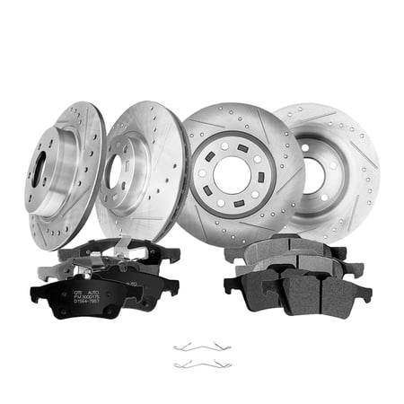 Set of 12 Front 300mm-Rear 280mm Drilled Slotted Brake Disc Rotors-Ceramic Brake Pad Kit For 2007-2013 Mazda 3 S
