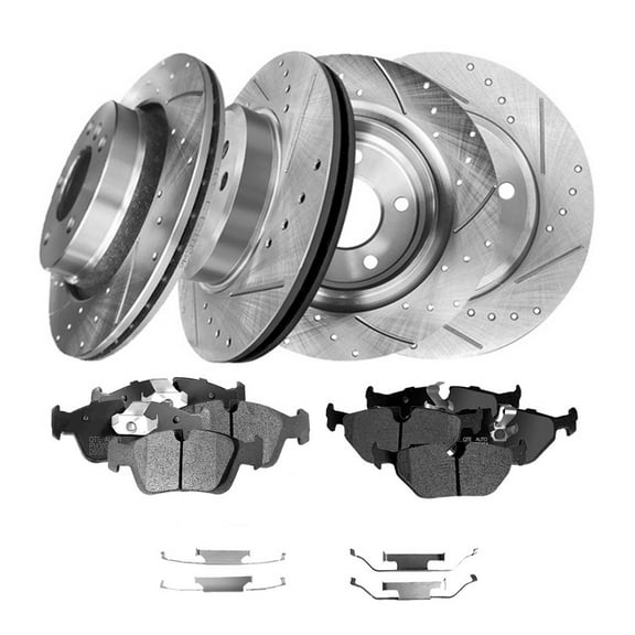 Set of 12 Front 300mm-Rear 294mm Drilled Slotted Brake Disc Rotors-Ceramic Brake Pad Kit For 2000 BMW 323CI