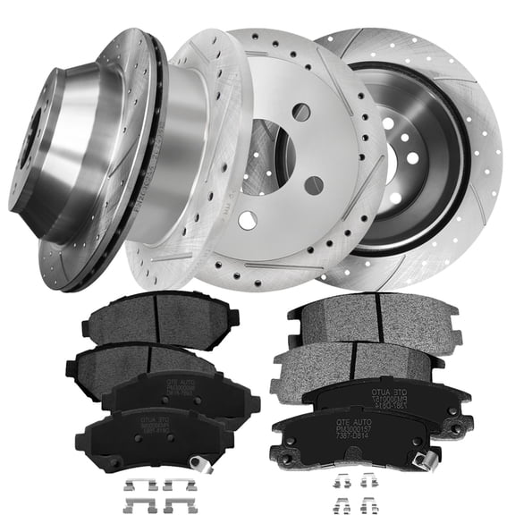 Set of 12 Front 303mm-Rear 278mm Drilled Slotted Brake Disc Rotors-Ceramic Brake Pad Kit For 2000-2005 Chevrolet Impala