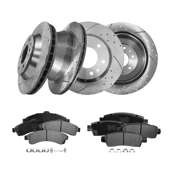 Set of 12 Front 305mm-Rear 325mm Drilled Slotted Brake Disc Rotors-Ceramic Brake Pad Kit For 2005 Isuzu Ascender