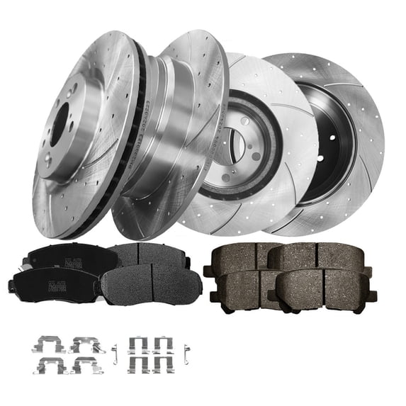 Set of 12 Front 320mm-Rear 334mm Drilled Slotted Brake Disc Rotors-Ceramic Brake Pad Kit For 2011-2014 Honda Odyssey