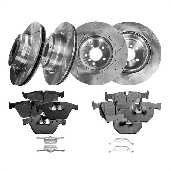 Set of 12 Front 348mm-Rear 336mm Drilled Slotted Brake Disc Rotors-Ceramic Brake Pad Kit For 2007-2013 BMW 335I