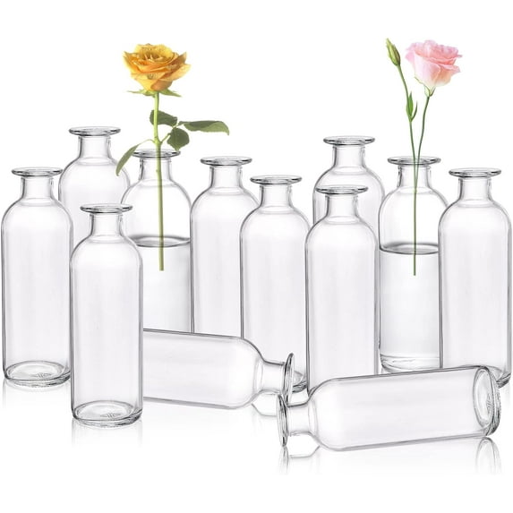 Set of 12 Glass Bud Vases, Clear Small Flower Vases, Decorative Glass Bottles Floral Vases for Home Decor, Wedding Reception, Party