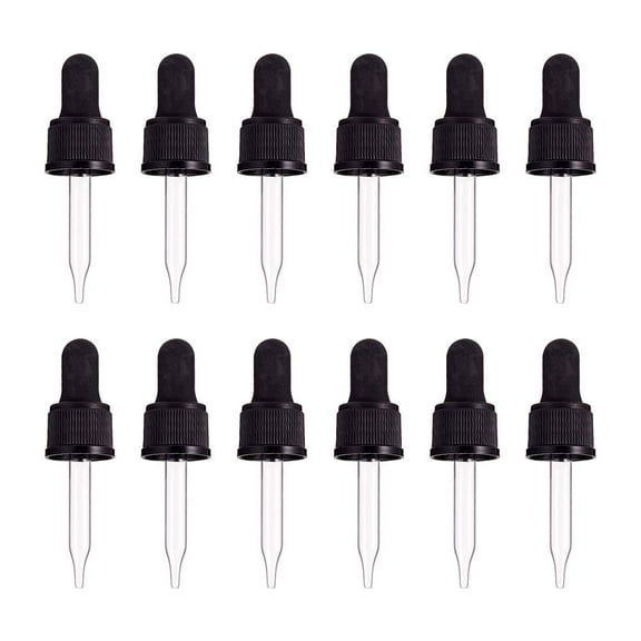 Set of 12 Glass Eye Droppers for Essential Oil 10ml (1/3 Ounce) Pressure Rotating Cover Oil Droppers Pipettes Roller Tops DIY