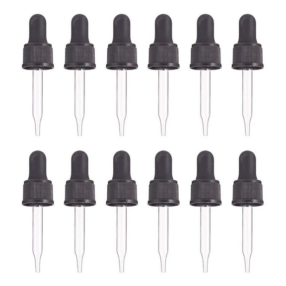 Set of 12 Glass Eye Droppers for Essential Oil 15ml (1/2 Ounce) Pressure Rotating Cover Oil Droppers Pipettes Roller Tops for Essential Oil Bottles