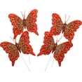 thumbnail image 1 of Set of 12 Glitter Monarch Feather Butterfly Floral Picks (Red/Gold), 1 of 1