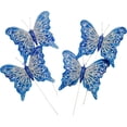 thumbnail image 1 of Set of 12 Glitter Monarch Feather Butterfly Floral Picks (Royal Blue/Silver), 1 of 1